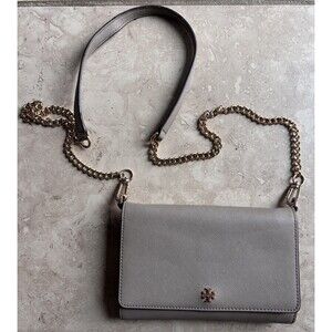 Tory Burch Robinson Leather Chain Wallet Shoulder Tan Gold Crossbody Bag Clutch